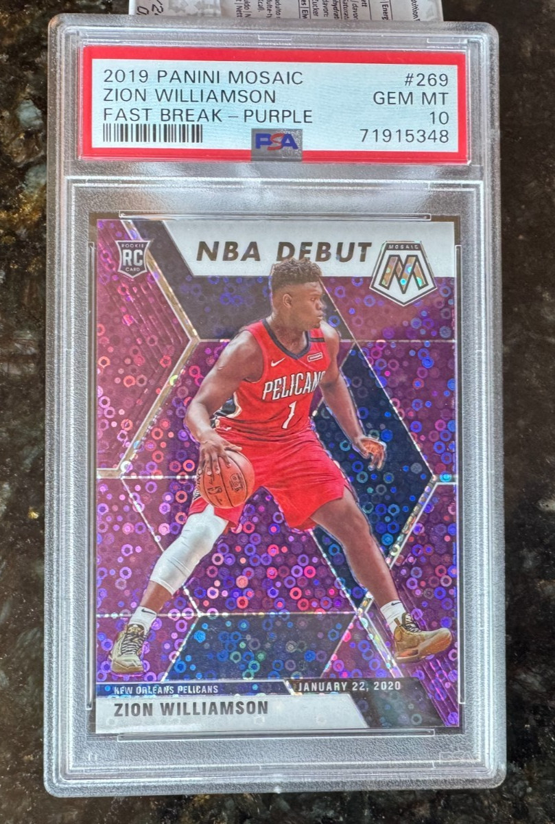 2019 Panini Mosaic Zion Williamson Debut Fast Break Purple Disco /50 PSA 10 #269