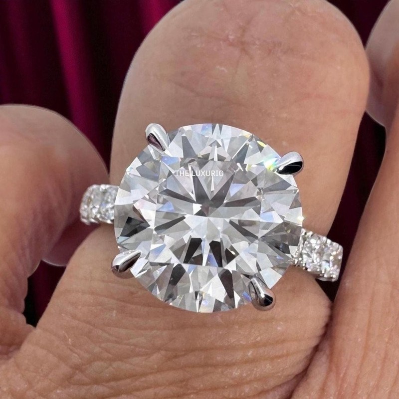 Diamond Ring Wedding Lab Grown 950 Platinum Round Cut IGI 5.70 Carat