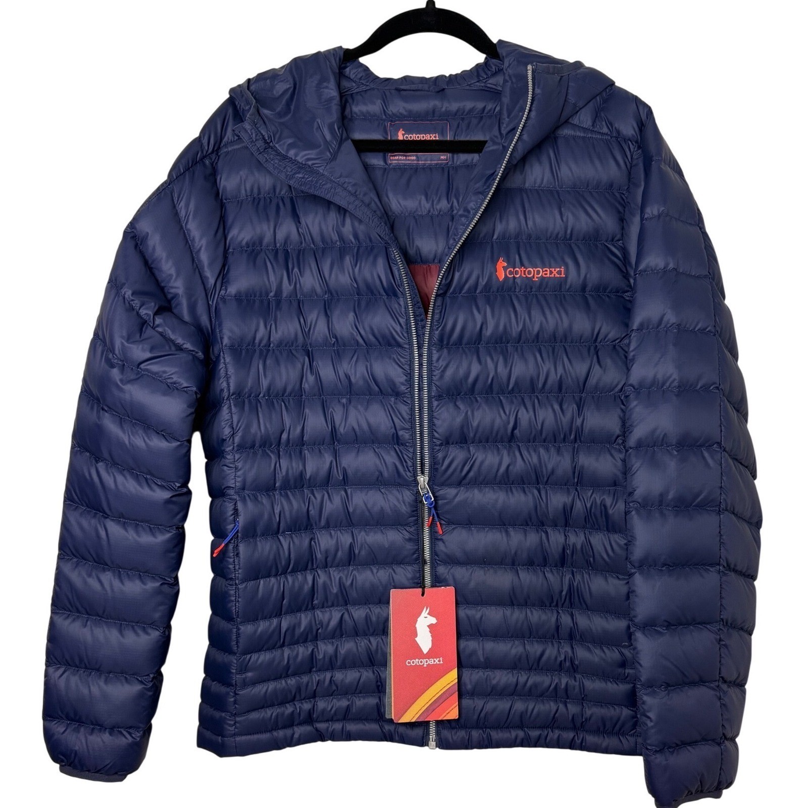 Chaqueta con Capucha Cotopaxi Fuego Down Para Hombre Mediana Azul Marítimo 800 Relleno Puffer NUEVA