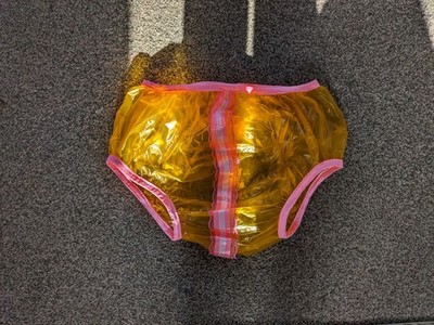 Adult Sissy Lacy Orange Plastic Pants/Nappy Covers (24-43)