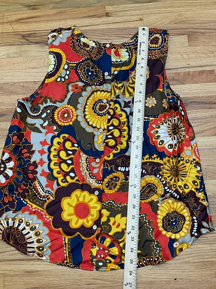 J. Blusa sin mangas Crew Darwin Ratti para mujer 12 amarilla seda sarga volantes floral Foto 3 de 4