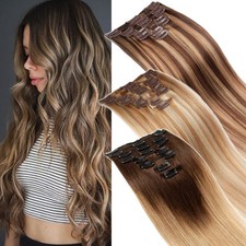 OMBRE Clip in Real Human Hair Extensions Straight Full Head Remy Hair 16-28inch