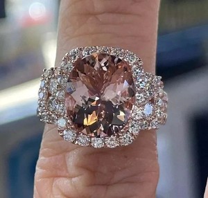 Authentic 2.50Ct Oval Cut Lab-Created Morganite Halo Engagement Ring 14K Rose Gold Plated