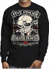 FIVE FINGER DEATH PUNCH SKULL N  Heavy Metal Rock Black long sleeve T Shirt