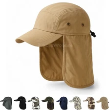 Baseball Cap Camping Boonie Fishing Ear Flap Sun Neck Cover Visor Camo Army Hat