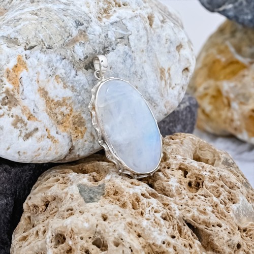 Colgante boho grande de plata de ley 925 hecho a mano con piedra lunar arco iris de regalo - Imagen 3 de 8