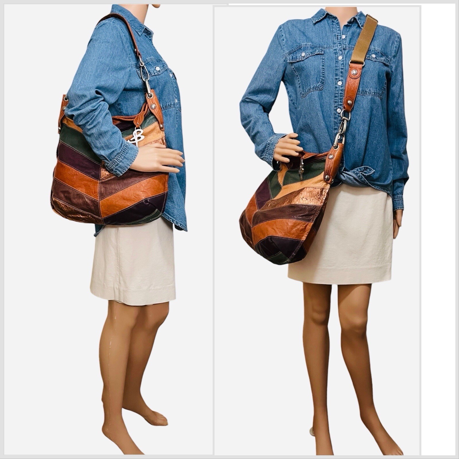 B Makowsky Leather Patchwork Convertible Shoulder… - image 3