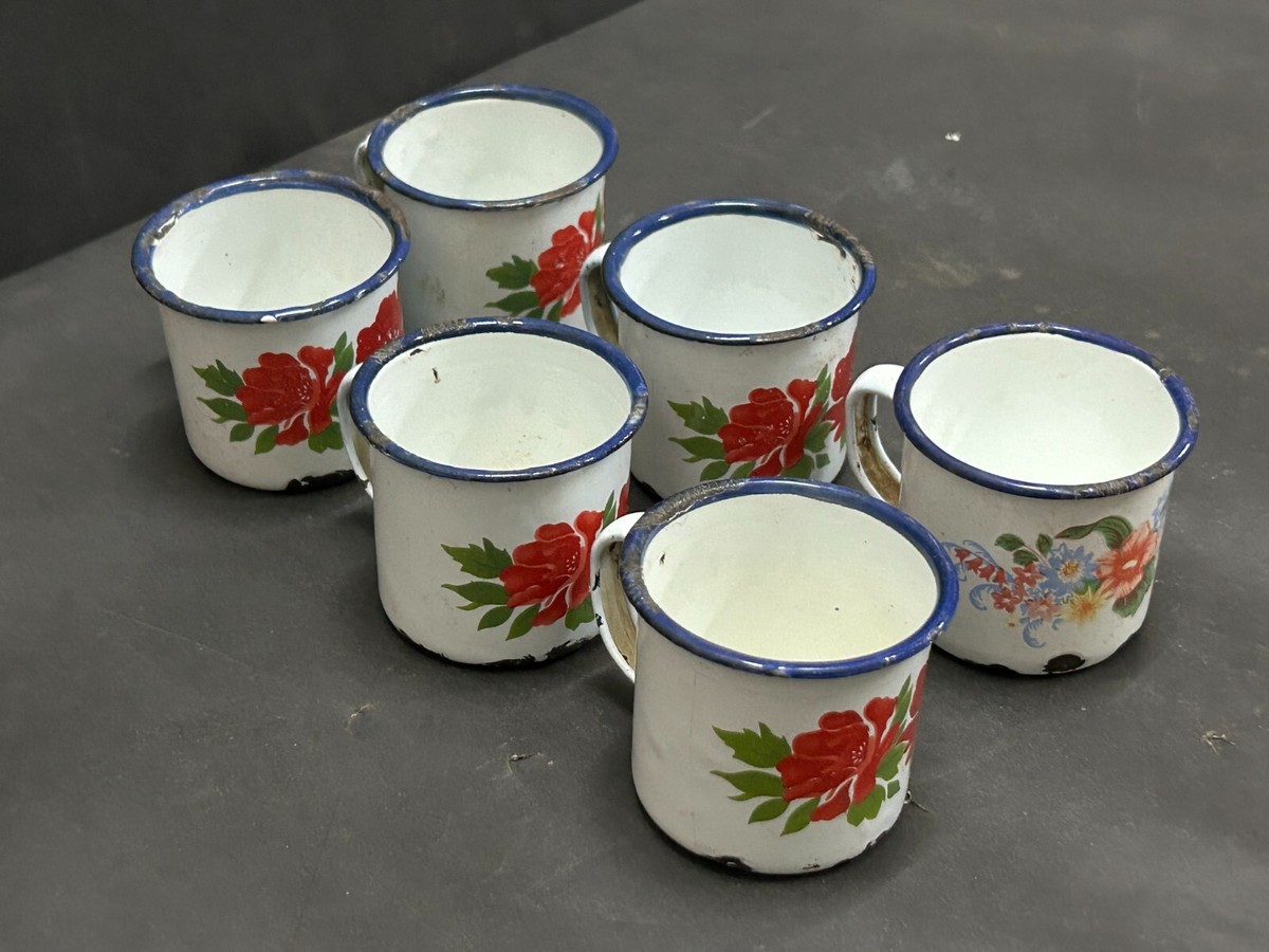 OLD VINTAGE PORCELAIN ENAMEL IRON TEA ,COFFEE CUP / MUG / VASE USE