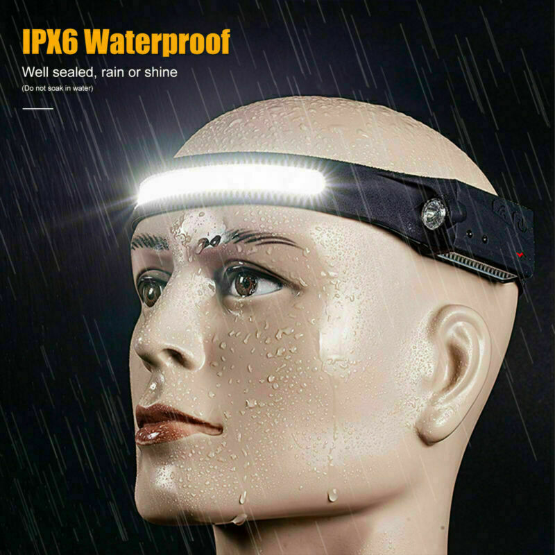 COB Headlamp + LED Headlight Torch Flashlight Work Light Bar Head Band