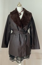 Pretty Little Thing Brown Swing Fur Collar Tie Waist Coat Polyurethane Uk 6 - 12