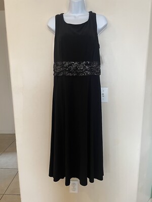 Jessica Howard Dress Women’s Size 14 Black Contrast Waist Sash Sleeveless  Zipper
