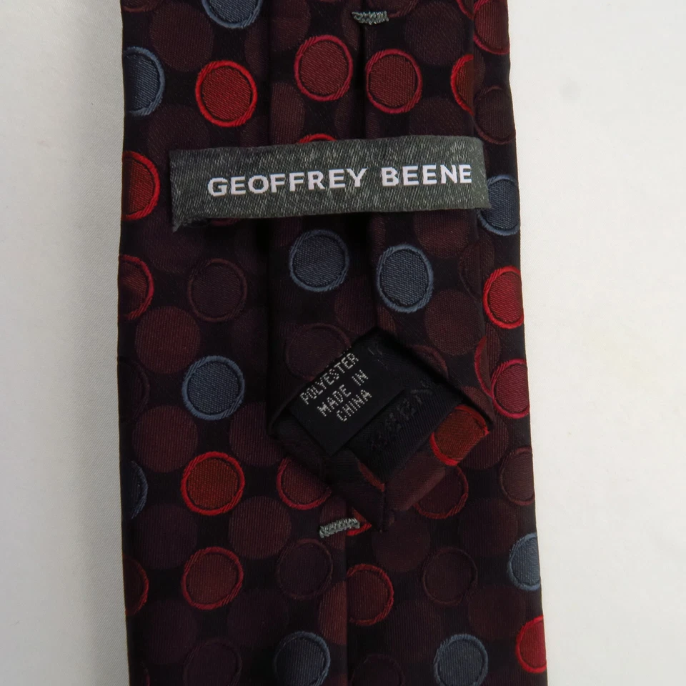 Geoffrey Beene Black Red Polka Dots Mens Neck Tie 58x3 Colorful Narrow Modern - Image 3 of 4