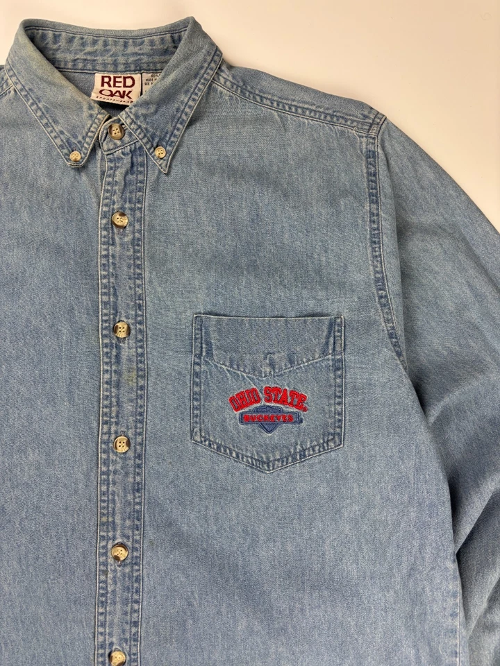 Vintage Ohio State Buckeyes Cropped Long Sleeve Button Up Shirt / Medium Blue - Image 3 of 4