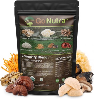 Go Nutra - Organic 7 Mushroom Supplement, Longevity mushroomPowderwithLion sMane