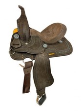 Youth Barrel Saddle with Oiled Rough Out Leather Full Teal Accents FQHB 12" NEW