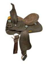 Youth Barrel Saddle with Oiled Rough Out Leather Full Teal Accents FQHB 12" NEW