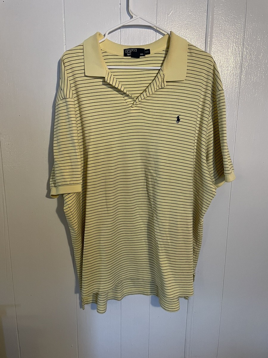 Polo Ralph Lauren Mens XXL Polo Yellow with Blue Pinstripes Preppy