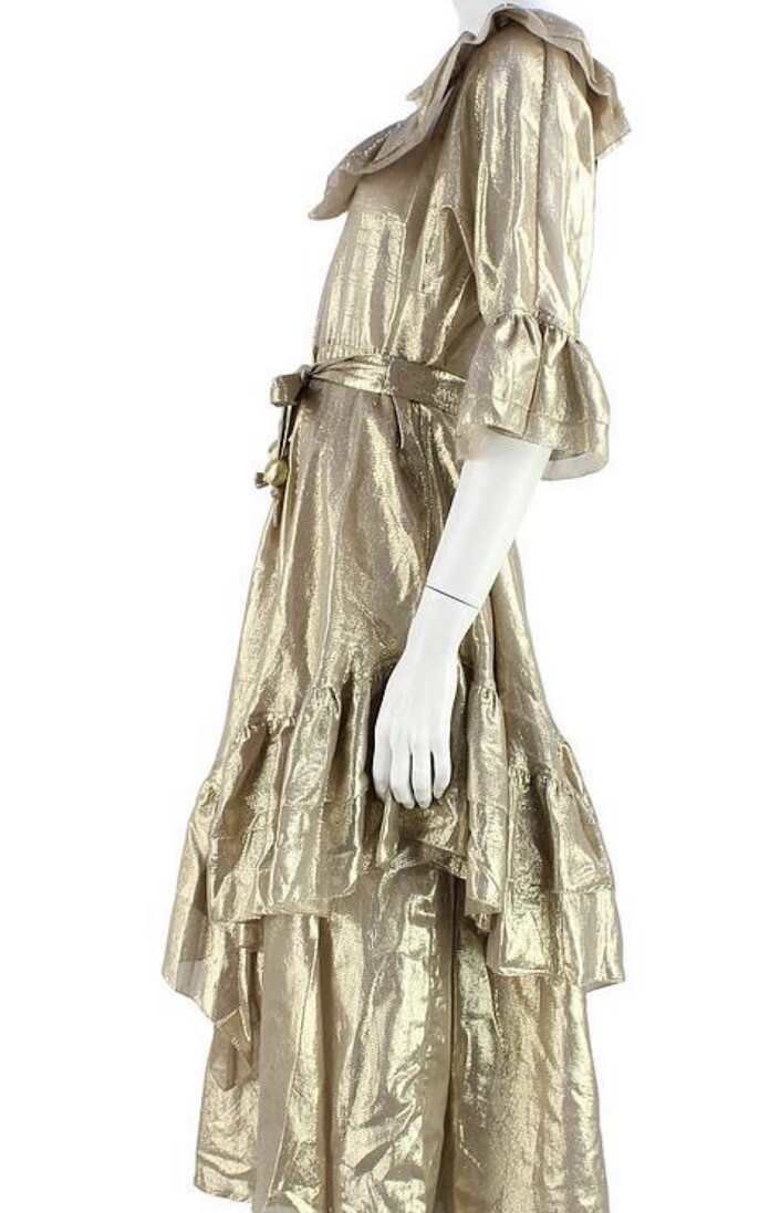 LISA MARIE FERNANDEZ GOLD ANGEL MIDI DRESS FESTIVE RUFFLE RRP£915 SZ12 WORN ONCE image 4