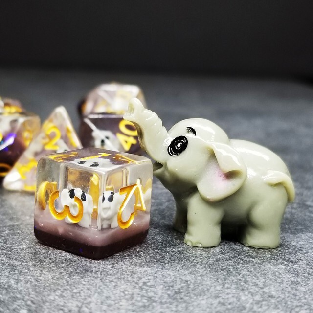 Sage's Baby Elephant Familiar Resin Polyhedral Dice Set | Dungeons and Dragons