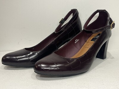 M&S Collection Schuhe Insolia Burgund Leder Kroko-Optik Absatz UK 6,5 ungetragen