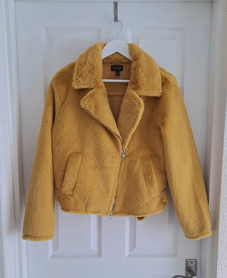 Jaqueta de pele sintética feminina Topshop jaqueta de motociclista amarelo mastardo tamanho Reino Unido 12 NOWT - Imagem 2 de 4