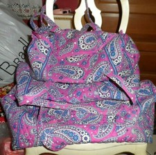 Vera Bradley Xl, L, & Sm Duffel Bag Travel Set In Retired Boysenberry Pattern