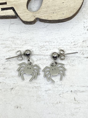 Cute Tiny Steel Spider Stud Earrings Drop Dangle Wicca Goth Pagan Gift Novelty - Picture 5 of 11