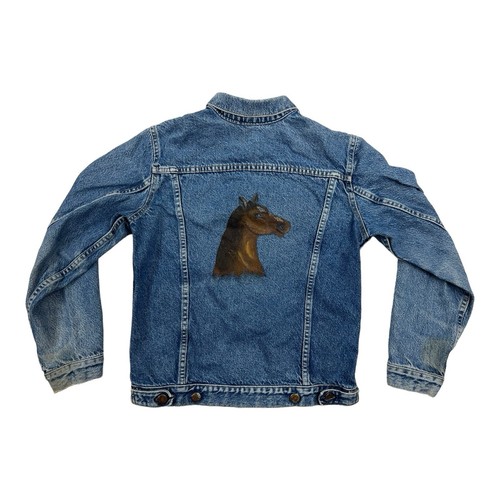 Bristol Blues L 16/18 Girls Blue Denim Jean Jacket Hand Painted Horse USA Made - Picture 2 of 9