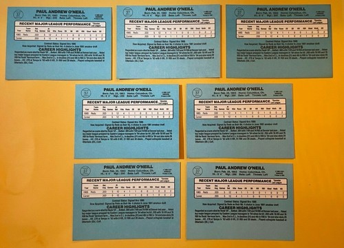 7 tarjetas de novato Donruss Paul O'Neil 1986 con clasificación #37 Cincinnati Reds - Imagen 2 de 2