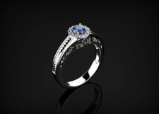 Round Cut Simulated Blue Sapphire Women's Wedding Ring In 14k White Gold Plated