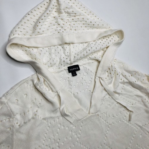Torrid Womens Lightweight Porintelle Cream Pullover Sweater 1X Hood Smile Stars - 第 12/13 張圖片