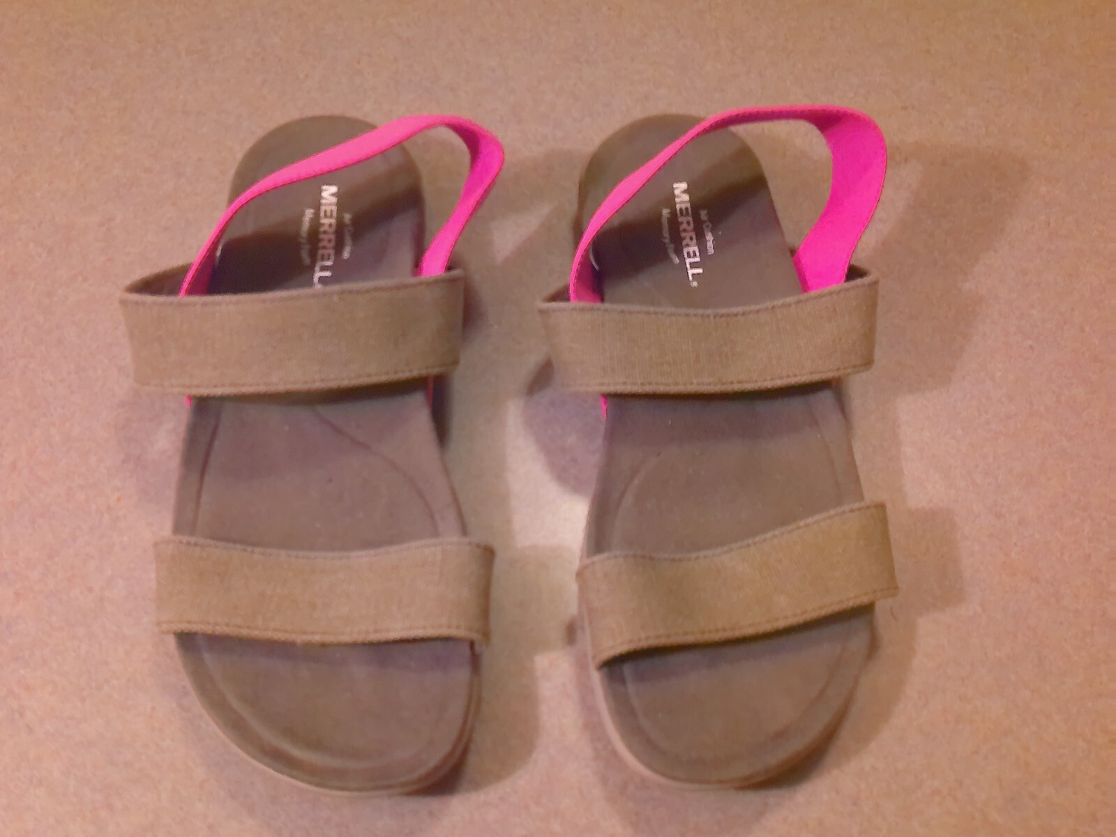 Sandali da donna rosa oliva oliva Merrell taglia 7 cuscino d'aria memory foam comfort casual