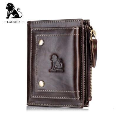 LAOSHIZI, Retro, Genuine Leather, RFID Blocking, Designer, Short Wallet  Gents UK
