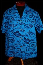 RARE VINTAGE 1950'S BLUE UI-MAIKAI COTTON ISLAND HAWAIIAN PRINT SHIRT SZ LARGE