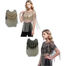 Women Shoulder Shrugs Sequins Flapper Shawls Trendy Tassel Cape Vintage Capelet