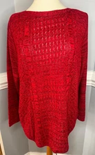 Nwt CJ Banks 1X, Red W/ Silver Treads, Crew Neck, Long Sleeve Sweater