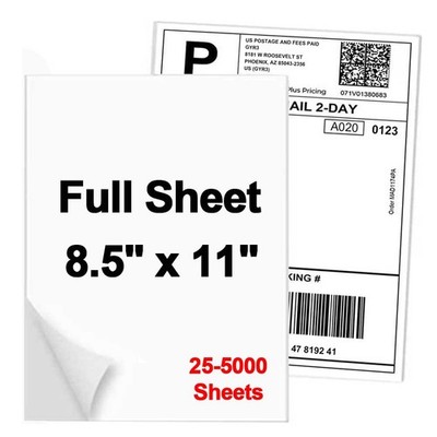 Full Sheet 8.5''x11'' Shipping Labels 25-5000 White Sticker Paper Self Adhesive