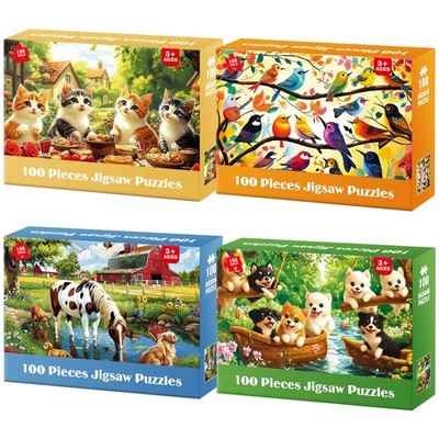 4 Packs 100 Piece Puzzles for Kids Ages 46 68 810, Cats Birds Farms Dogs Jigs...