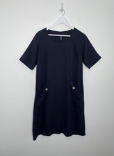 Womens Linen Blend Shift Dress Dark Navy Lagenlook Pockets Signature Denmark M
