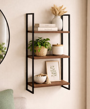 Wall Shelf 3 Tier Floating Shelves Rustic Wood Storage Display Unit Mount 55cm