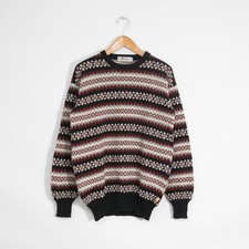 Vintage Italian Fair Isle Striped Wool Sweater Mens Medium - Crewneck Distressed