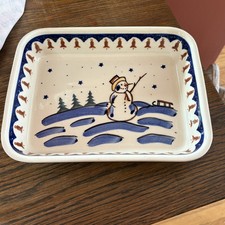Boleslawiec Polish Pottery Snowman Bell Border Tray Platter Plate 10” X 8”
