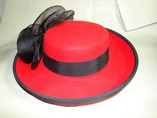 Vintage Bollman Co Doeskin Felt 100 Wool Banded Ribbon Red and Black Fedora