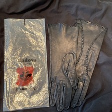 Vintage Black Madova Italian Gloves stitch in place Size Small