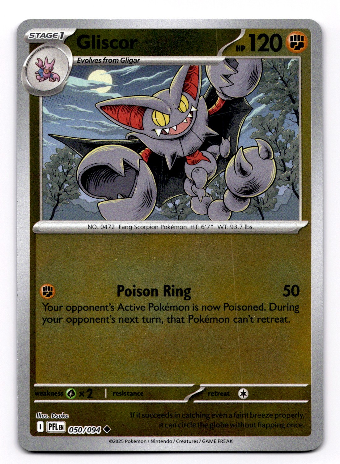 Gliscor 050/094 Uncommon ME02: Phantasmal Flames Reverse Holo NM