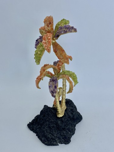 Hawaiian Coral Palm Trees & Hula Girl Lava Base Vintage 8" Pele Hawaii 1983 - Bild 5 von 10