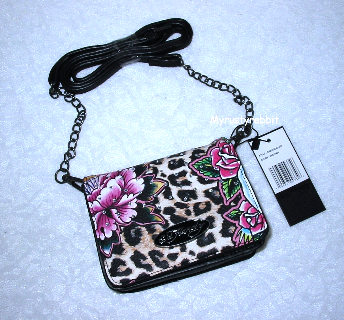 Ed Hardy Cheetah Print Micro Organizer Crossbody With Key Ring
