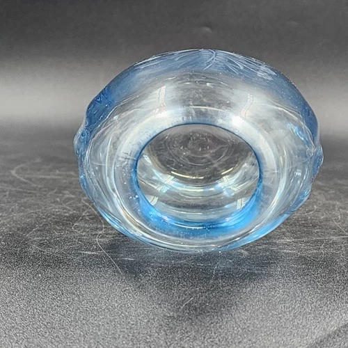 Hand Blown Blue Tint Glass Vase Etched Floral Scandinavian Swedish Oval 6.75″ - Picture 8 of 12