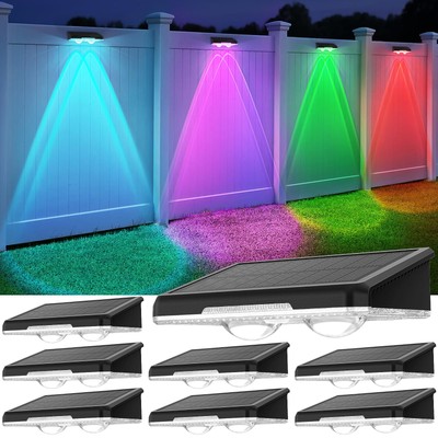 Solar Fence Lights Outdoor 8 Pack - 8 Modes (RGB Cycle/Fixed), Fence Lights S...