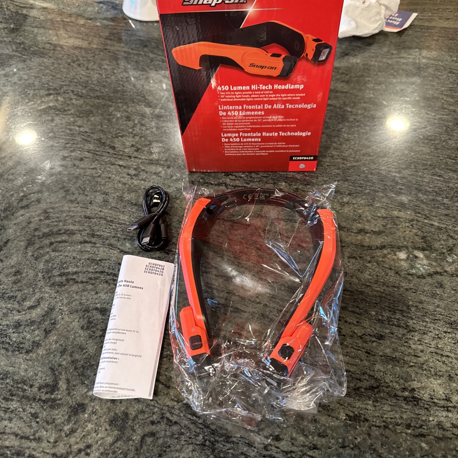 snap on echdf042o 450 lumen high tech headlamp orange new